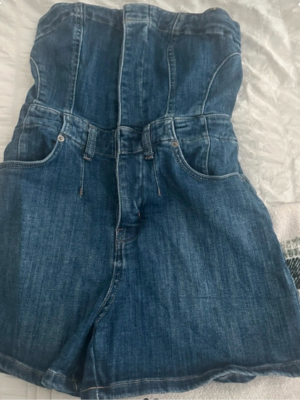 We The Free Blue Denim Strapless Romper